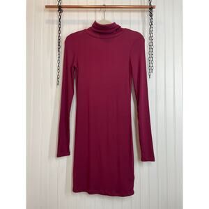 Aritzia Talula Womens Burgundy Turtle Neck Mini Dress Long Sleeve Bodycon Size S